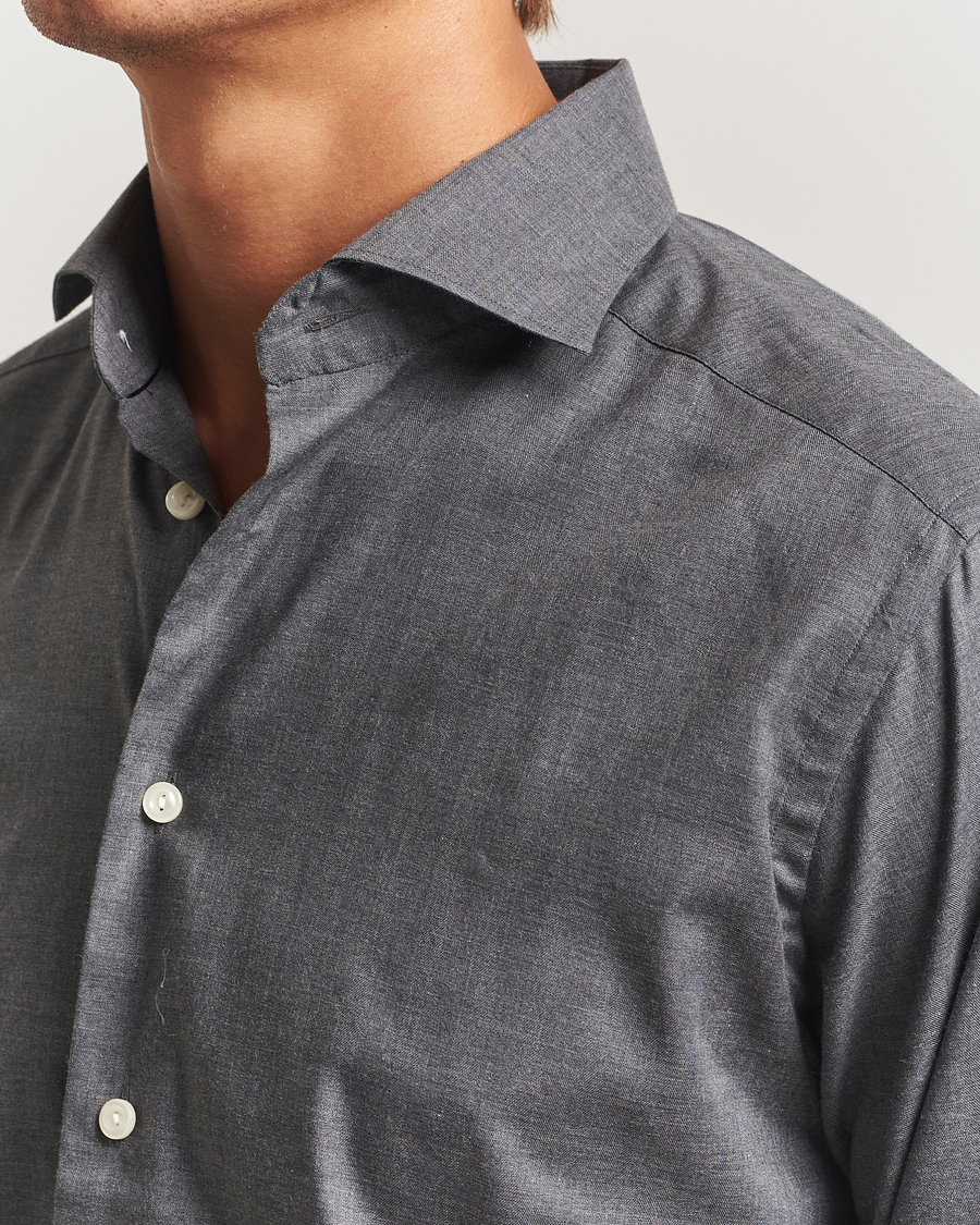 Heren | Overhemden | Eton | Slim Fit Wrinkle Free Flannel Shirt Dark Grey