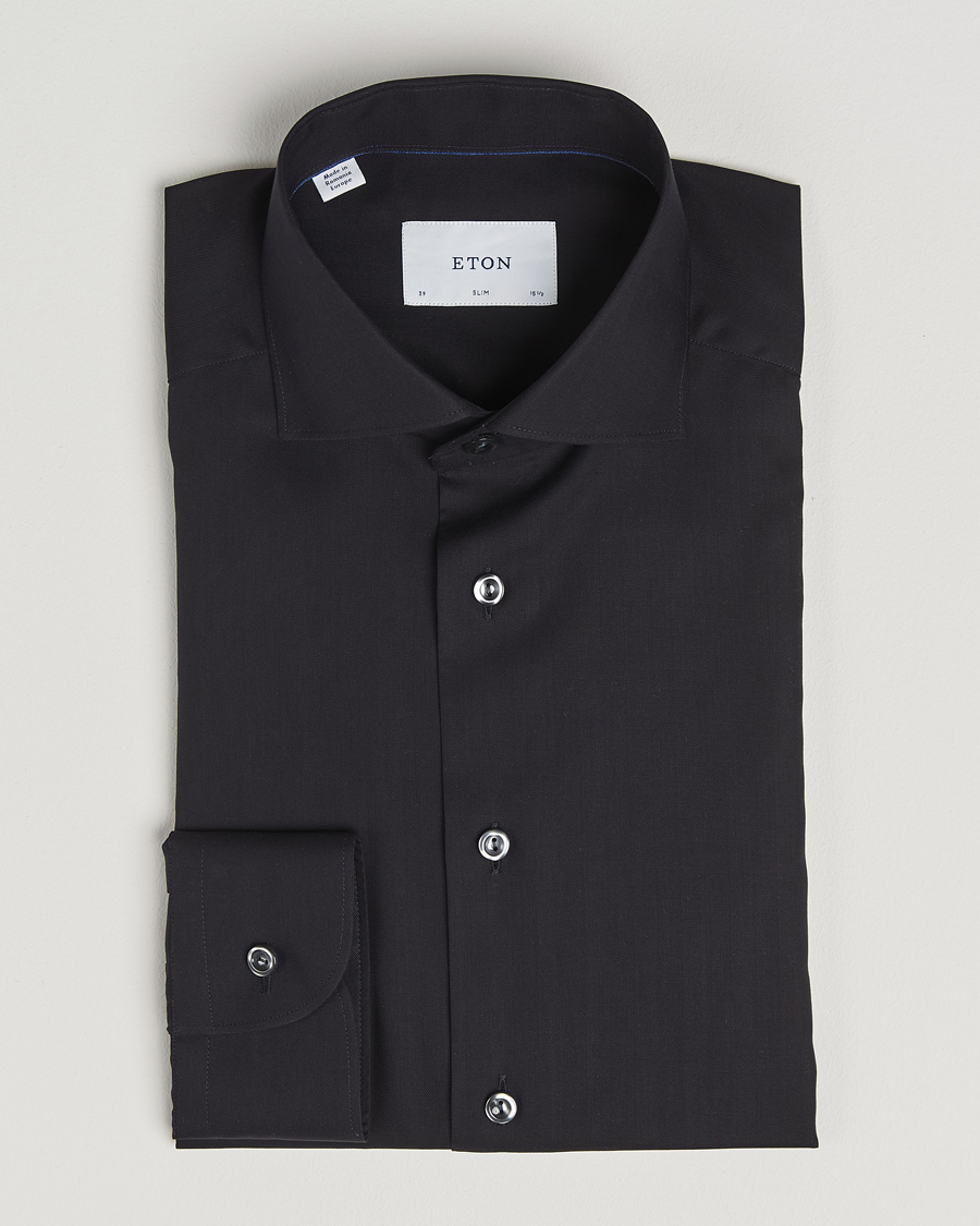 Heren | Overhemden | Eton | Slim Fit Wrinkle Free Flannel Shirt Black