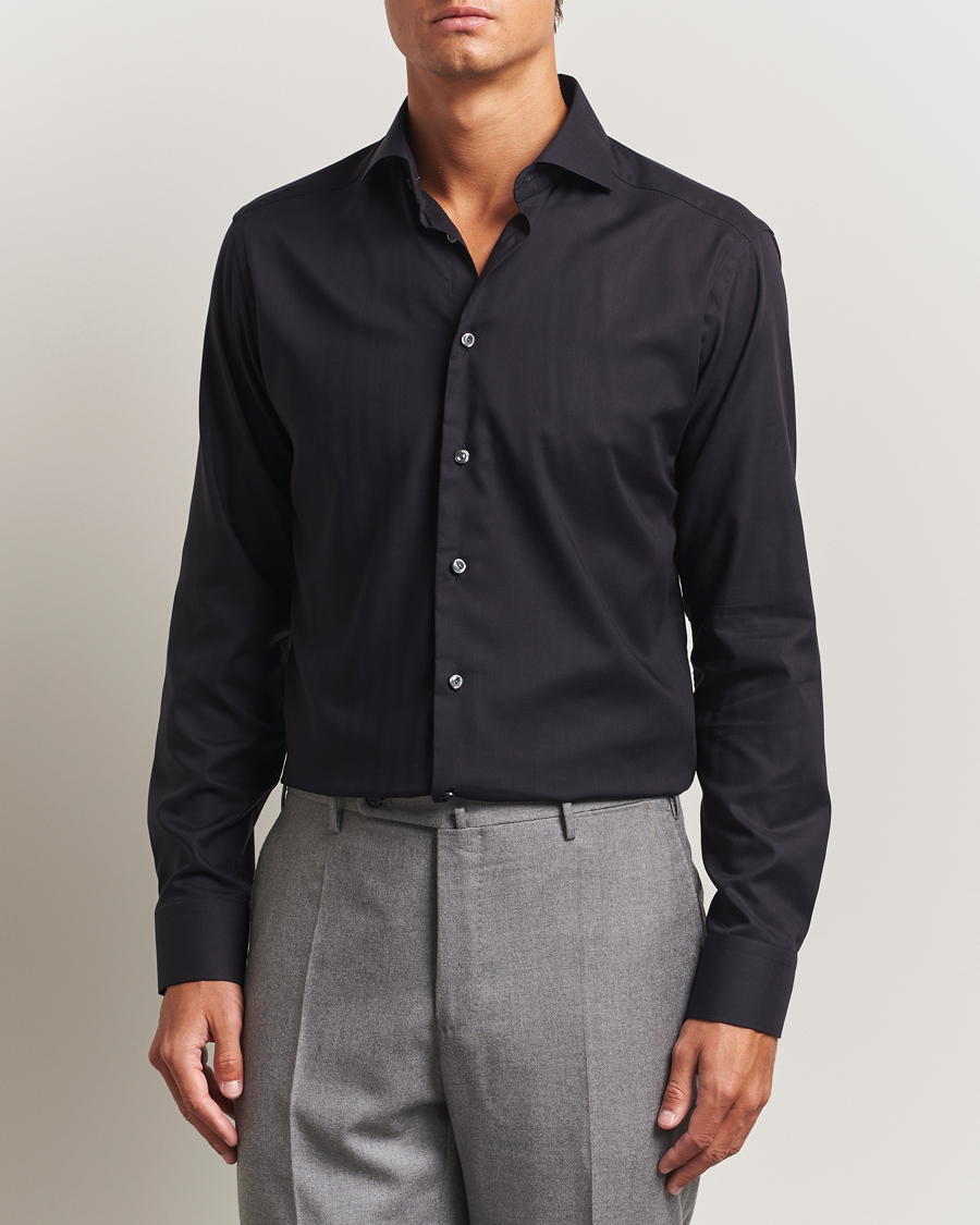 Heren | Overhemden | Eton | Slim Fit Wrinkle Free Flannel Shirt Black