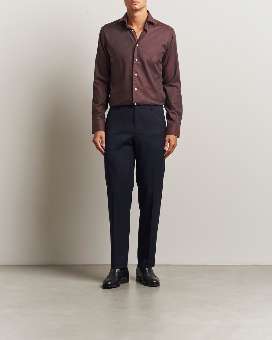 Heren | Overhemden | Eton | Slim Fit Wrinkle Free Flannel Shirt Dark Red