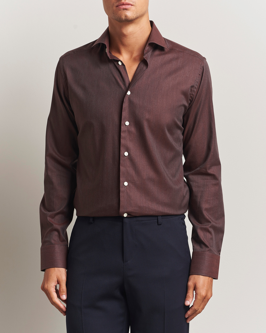Heren | Overhemden | Eton | Slim Fit Wrinkle Free Flannel Shirt Dark Red