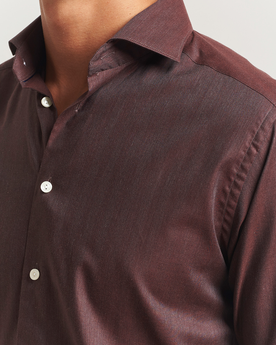 Heren | Overhemden | Eton | Slim Fit Wrinkle Free Flannel Shirt Dark Red