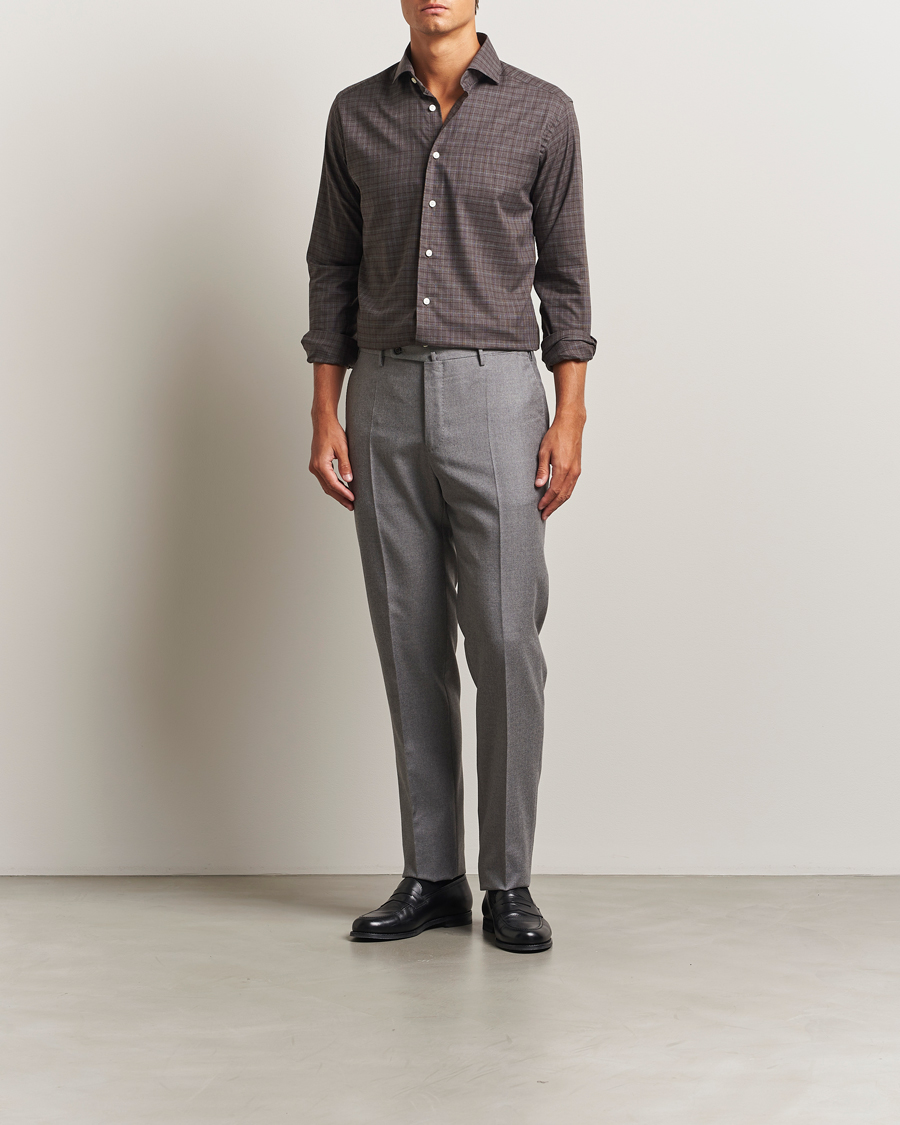 Heren | Overhemden | Eton | Slim Fit Checked Wrinkle Free Flannel Shirt Red