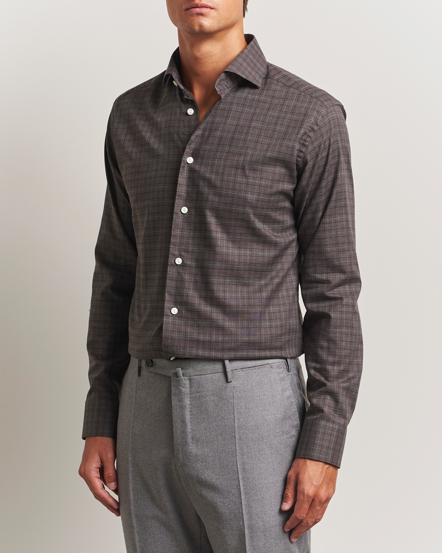 Heren | Overhemden | Eton | Slim Fit Checked Wrinkle Free Flannel Shirt Red