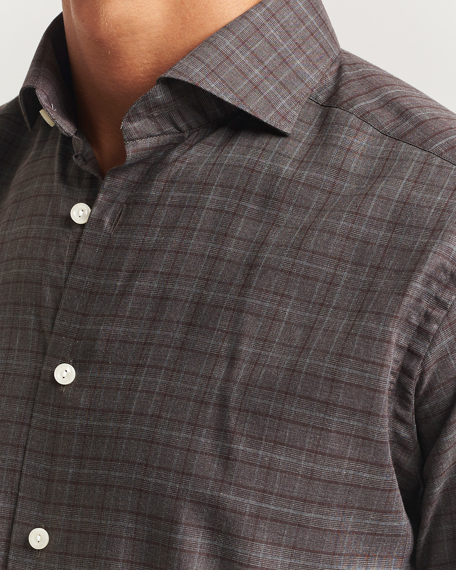 Heren | Overhemden | Eton | Slim Fit Checked Wrinkle Free Flannel Shirt Red