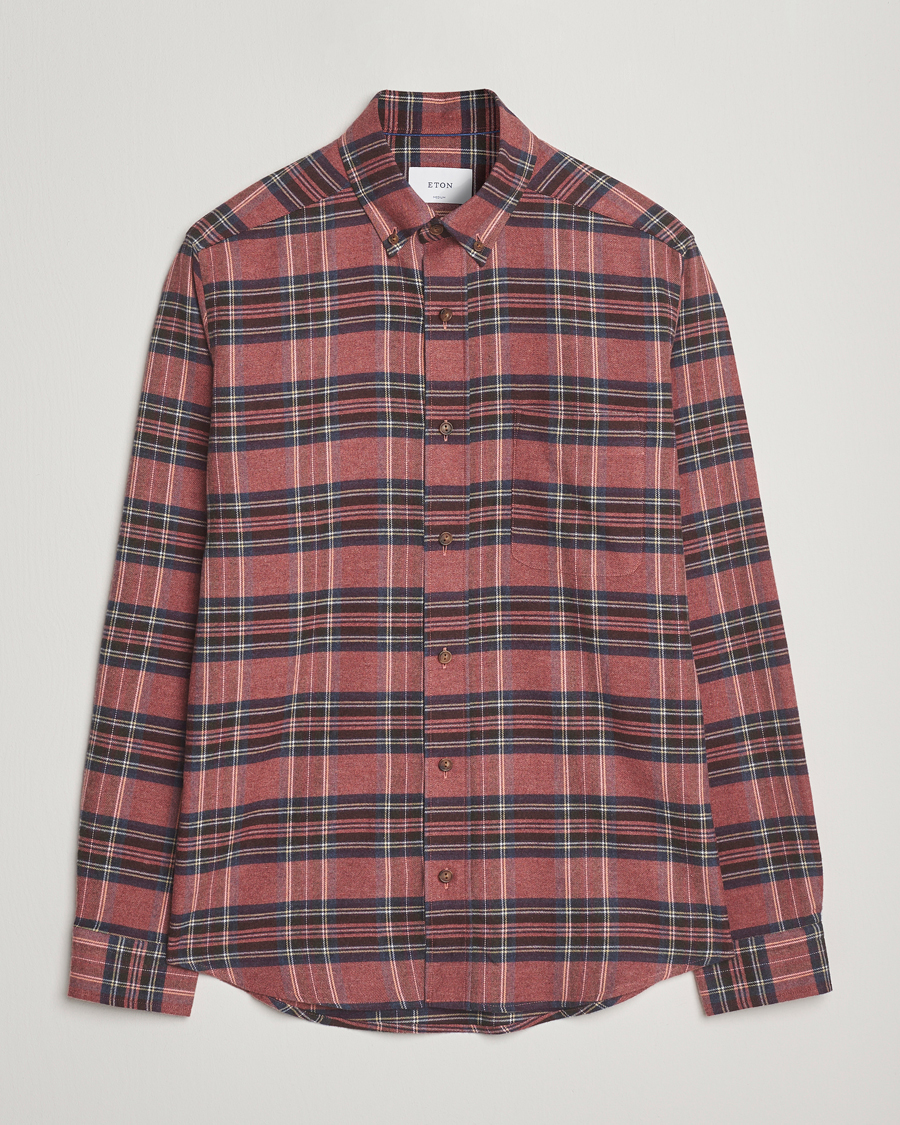 Heren | Overhemden | Eton | Casual Fit Checked Flannel Shirt Red Multi