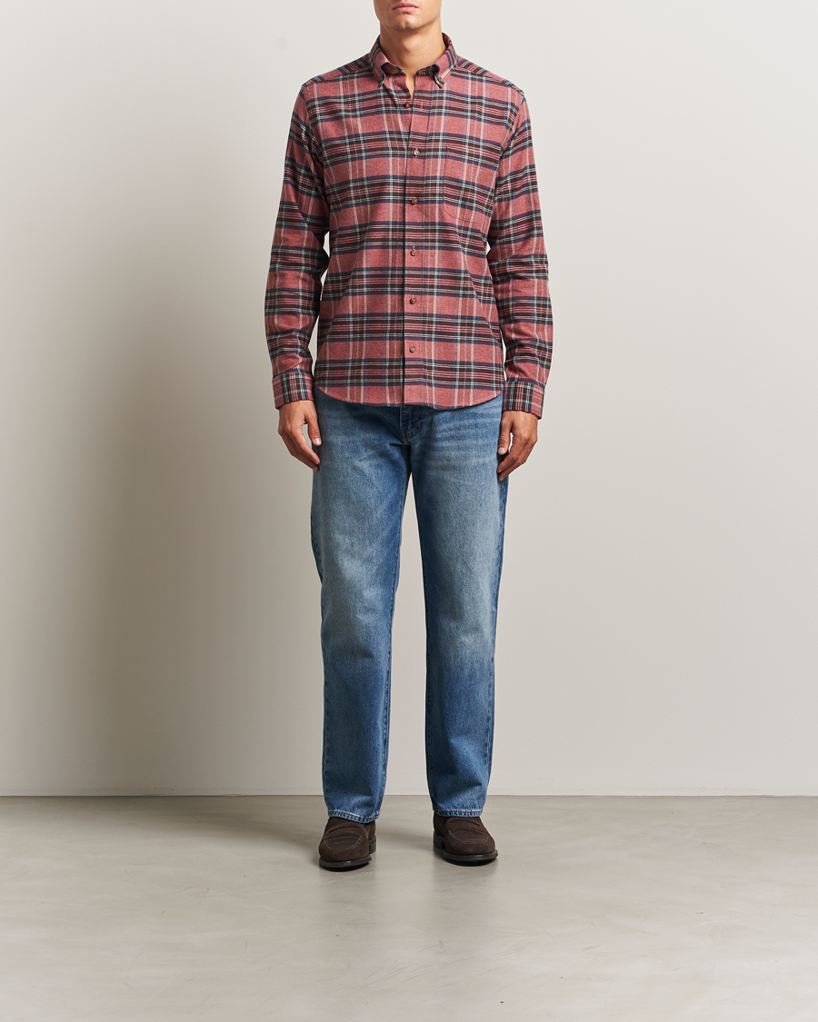 Heren | Overhemden | Eton | Casual Fit Checked Flannel Shirt Red Multi