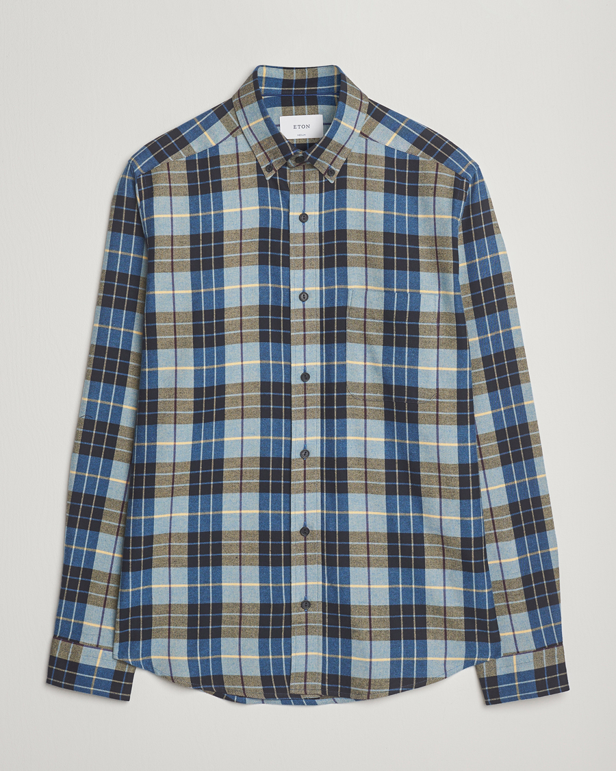 Heren | Overhemden | Eton | Casual Fit Checked Flannel Shirt Blue Multi