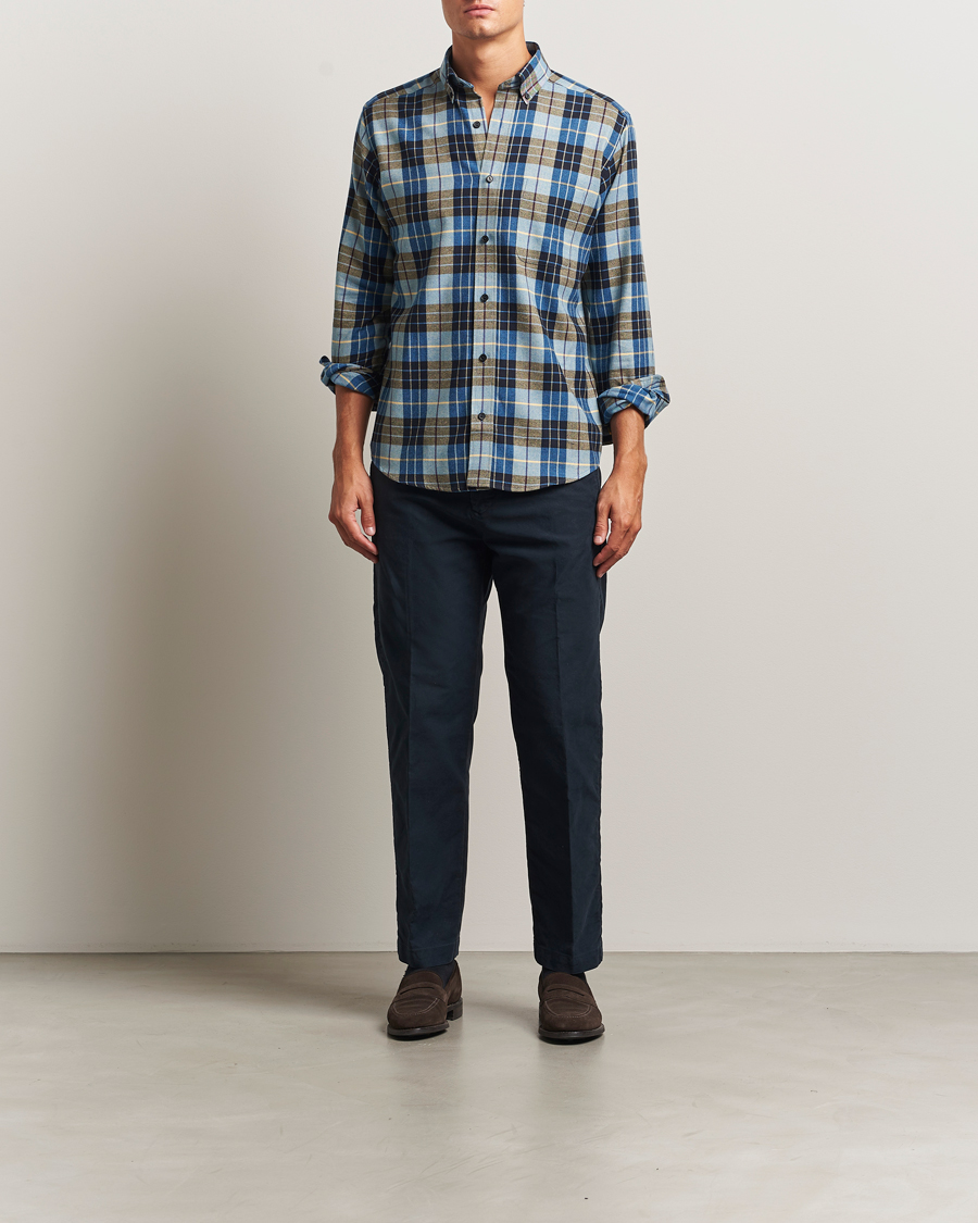 Heren | Overhemden | Eton | Casual Fit Checked Flannel Shirt Blue Multi