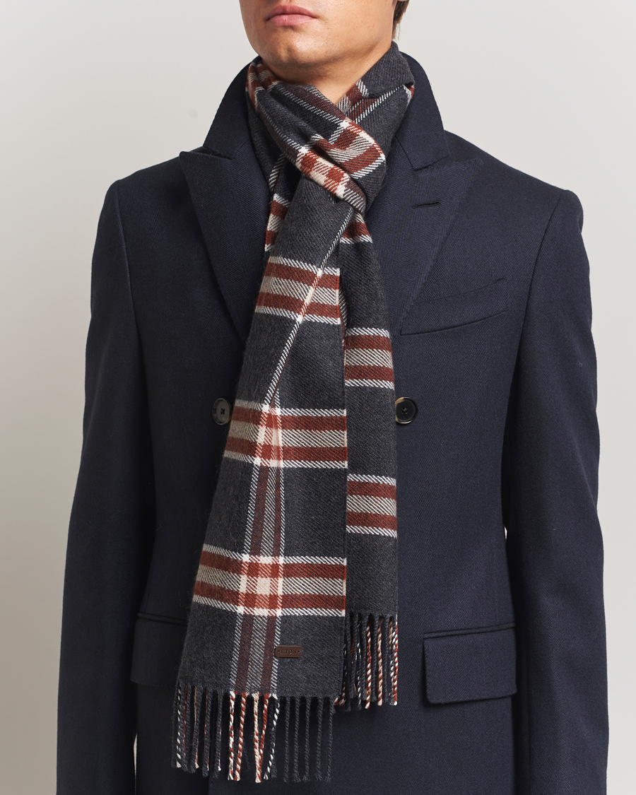 Heren | Sjaals | Eton | Merino Wool Checked Scarf Dark Grey