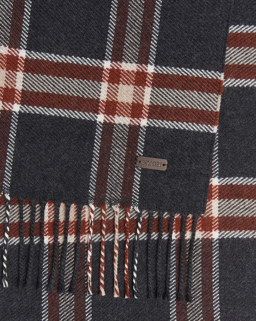 Heren | Sjaals | Eton | Merino Wool Checked Scarf Dark Grey