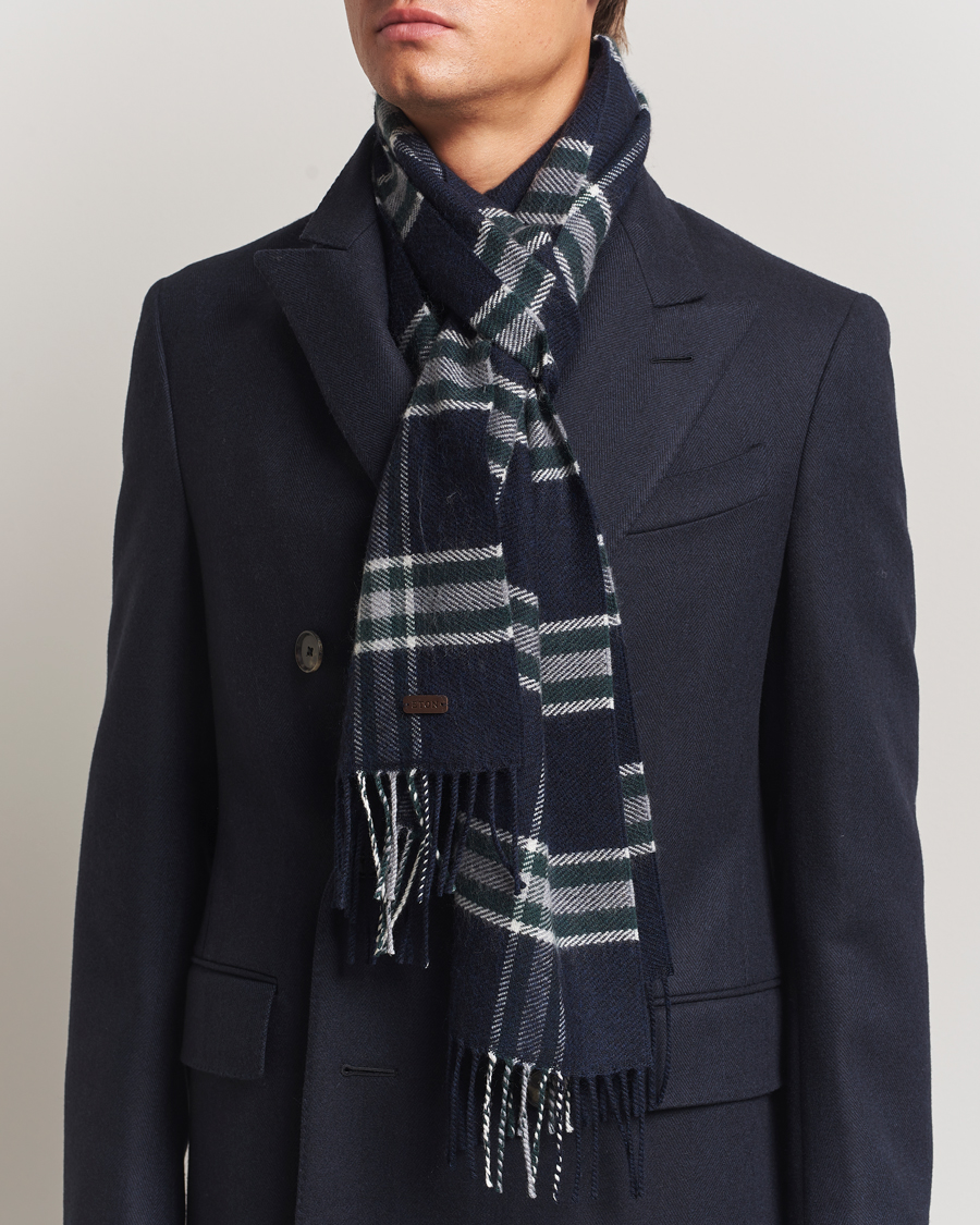 Heren | Sjaals | Eton | Merino Wool Checked Scarf Navy