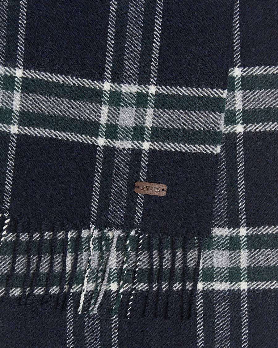Heren | Sjaals | Eton | Merino Wool Checked Scarf Navy