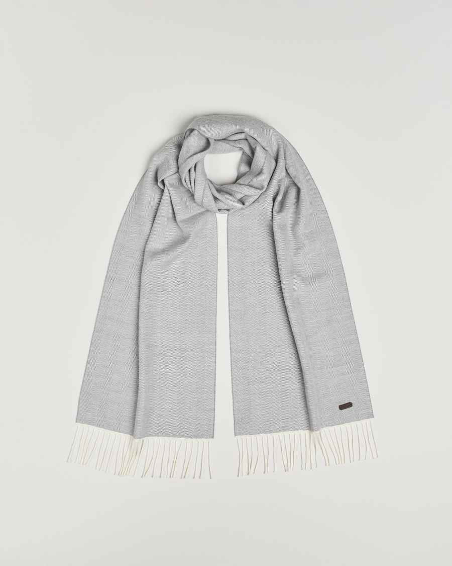 Heren | Sjaals | Eton | Merino Wool Herringbone Scarf Light Grey