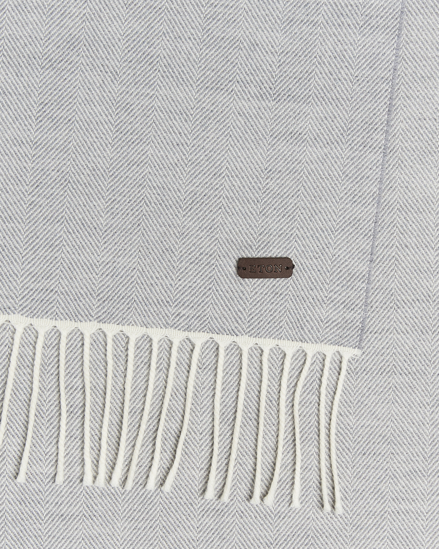 Heren | Sjaals | Eton | Merino Wool Herringbone Scarf Light Grey