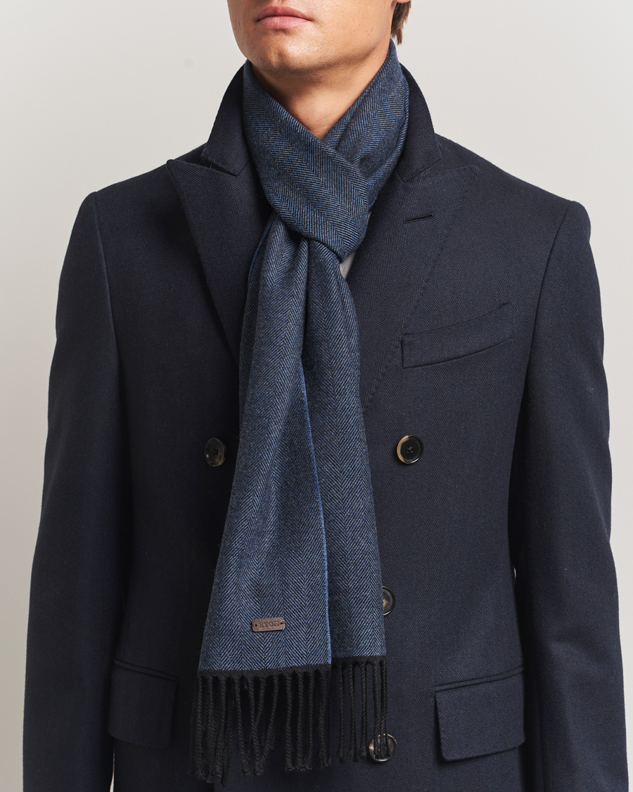 Heren | Sjaals | Eton | Merino Wool Herringbone Scarf Dark Blue