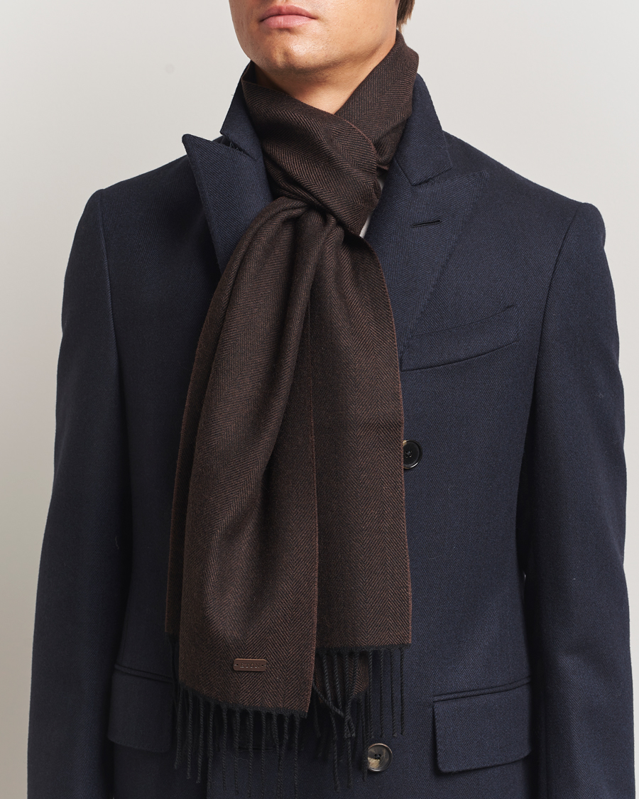 Heren | Sjaals | Eton | Merino Wool Herringbone Scarf Dark Brown