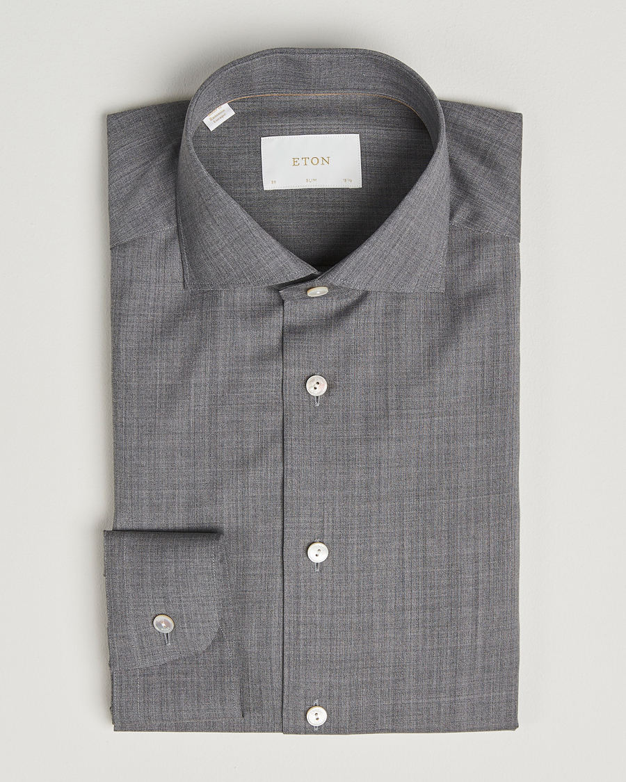 Heren | Overhemden | Eton | Slim Fit Merino Shirt Dark Grey