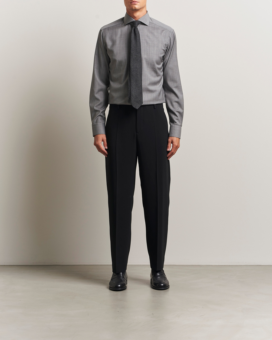 Heren | Overhemden | Eton | Slim Fit Merino Shirt Dark Grey