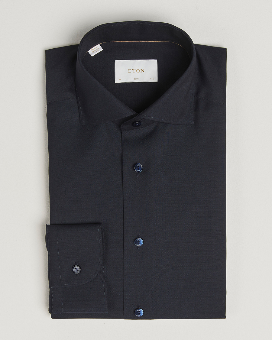 Heren | Overhemden | Eton | Slim Fit Merino Shirt Navy
