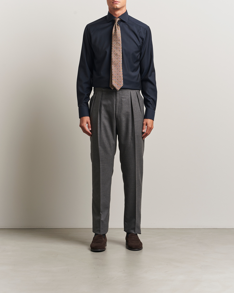 Heren | Overhemden | Eton | Slim Fit Merino Shirt Navy