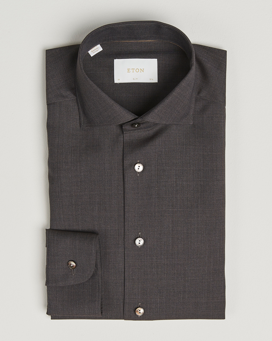 Heren | Overhemden | Eton | Slim Fit Merino Shirt Dark Brown