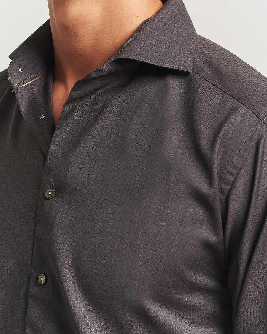 Heren | Overhemden | Eton | Slim Fit Merino Shirt Dark Brown