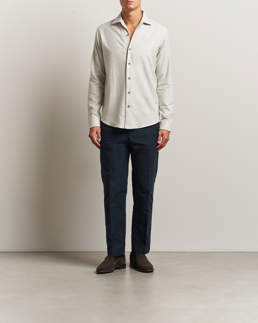Heren | Overhemden | Eton | Casual Fit One Piece Collar Flannel Shirt Light Grey