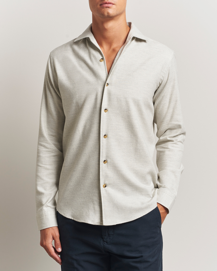 Heren | Overhemden | Eton | Casual Fit One Piece Collar Flannel Shirt Light Grey