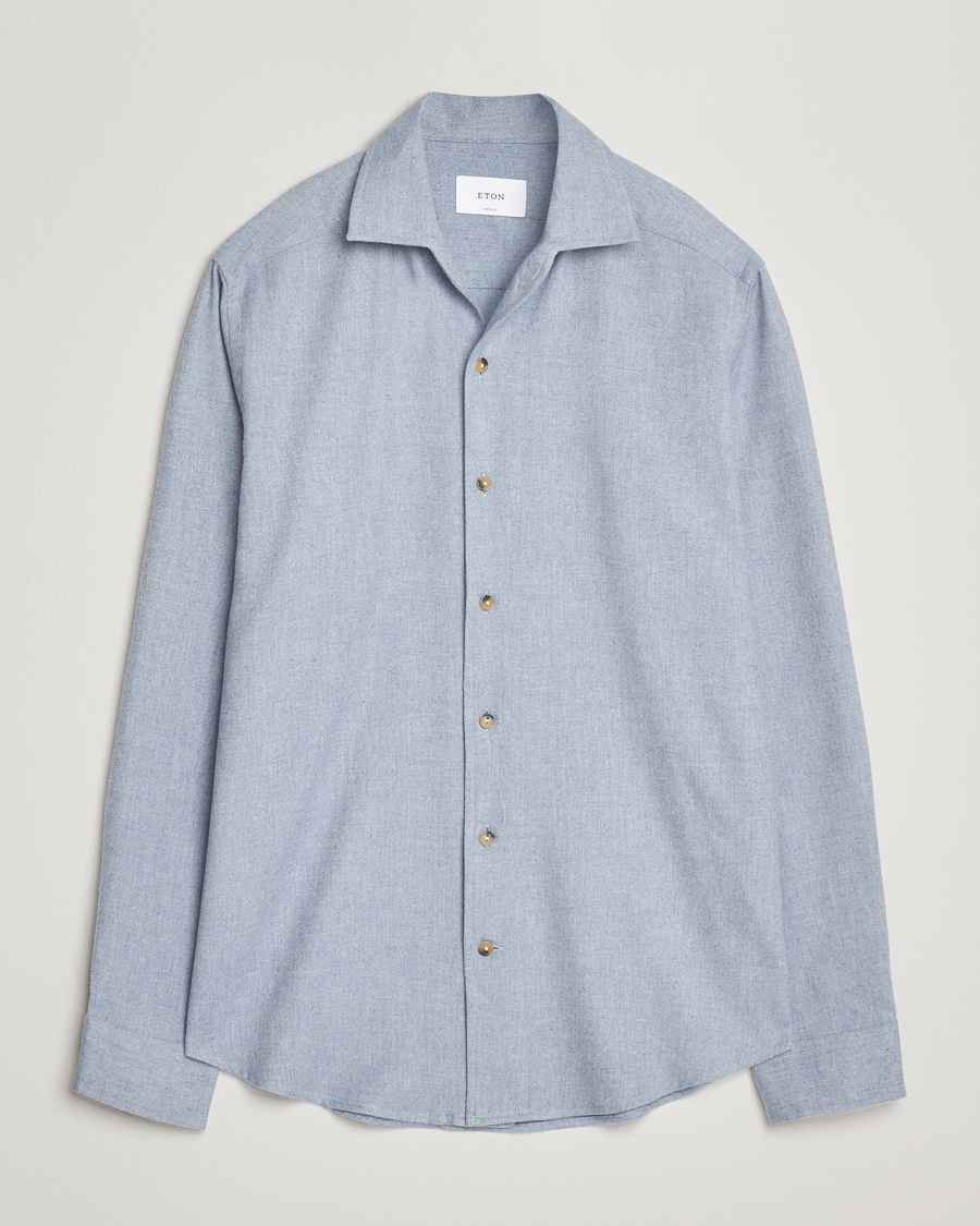 Heren | Overhemden | Eton | Casual Fit One Piece Collar Flannel Shirt Light Blue