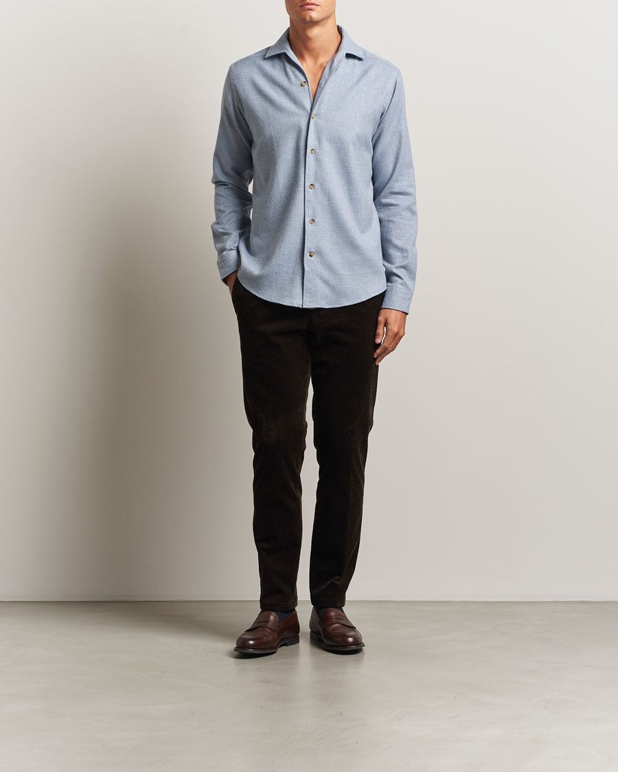 Heren | Overhemden | Eton | Casual Fit One Piece Collar Flannel Shirt Light Blue