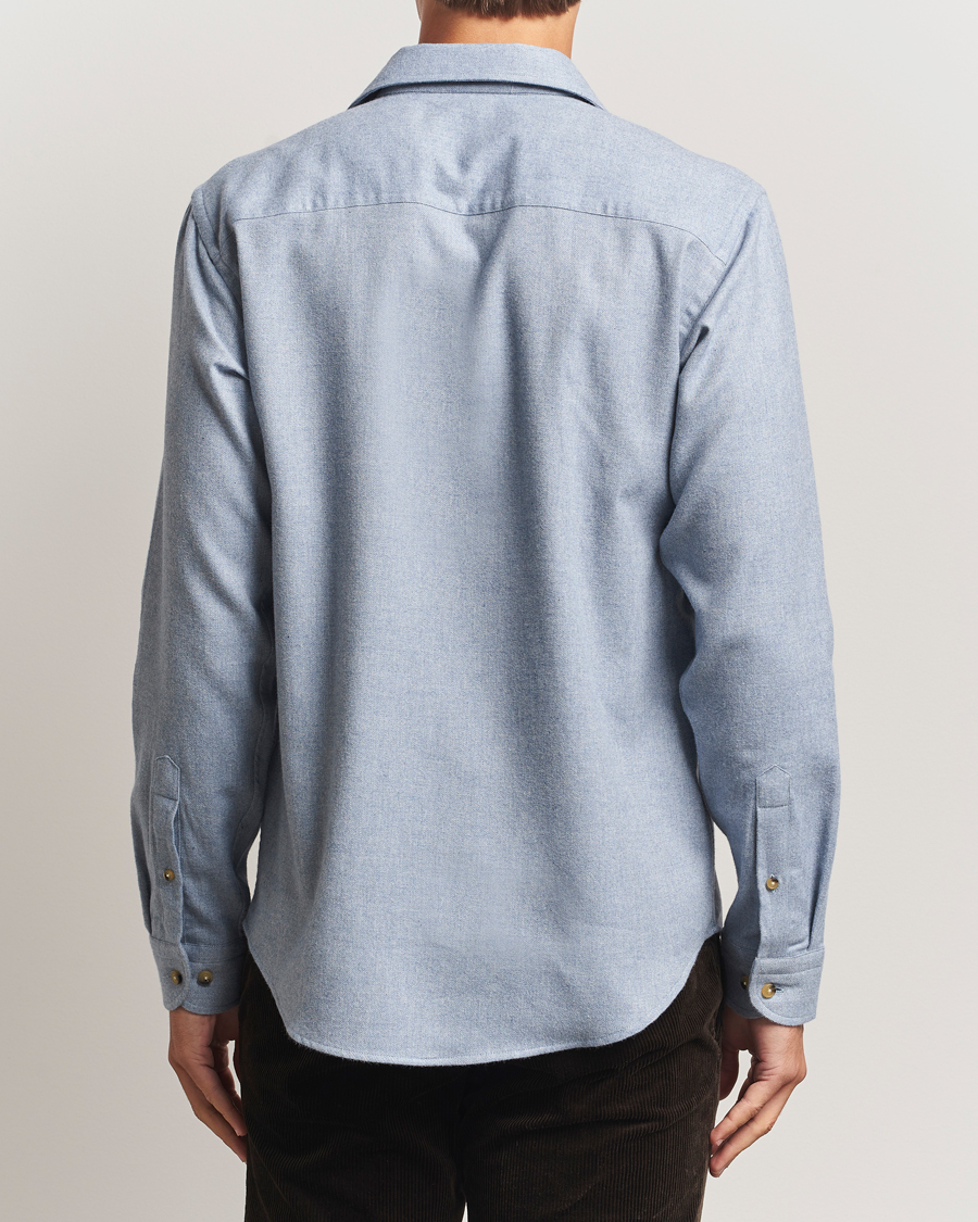 Heren | Overhemden | Eton | Casual Fit One Piece Collar Flannel Shirt Light Blue