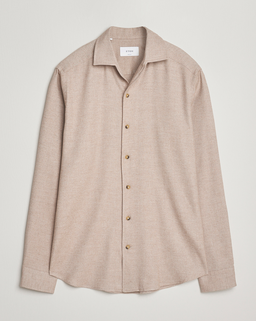 Heren | Overhemden | Eton | Casual Fit One Piece Collar Flannel Shirt Beige