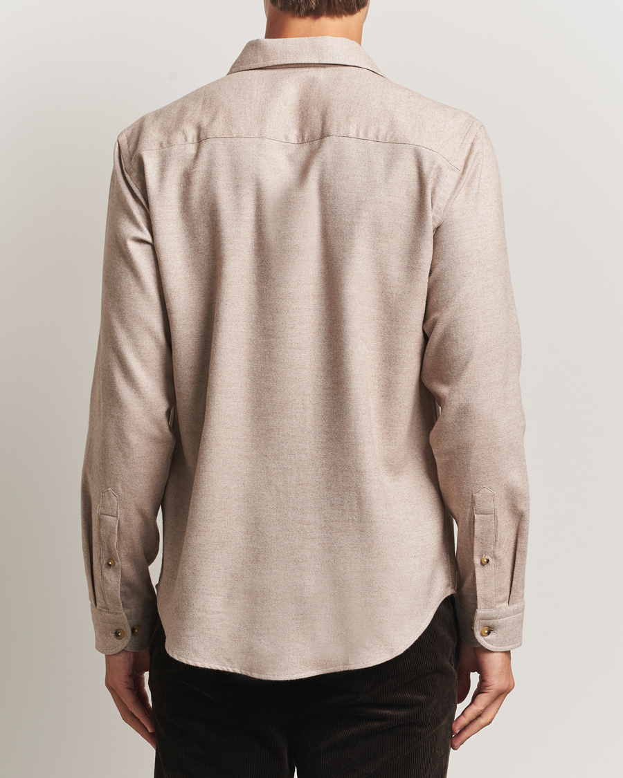 Heren | Overhemden | Eton | Casual Fit One Piece Collar Flannel Shirt Beige