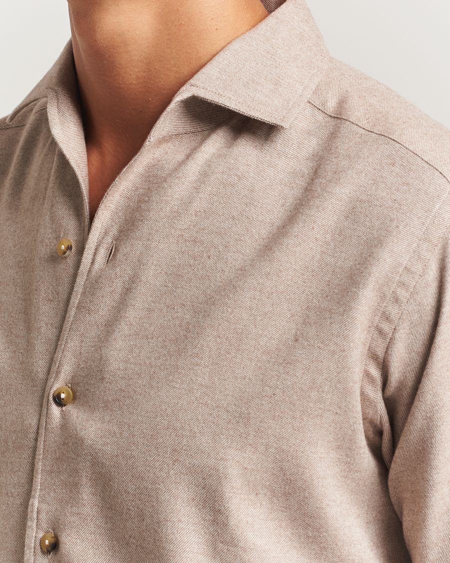 Heren | Overhemden | Eton | Casual Fit One Piece Collar Flannel Shirt Beige