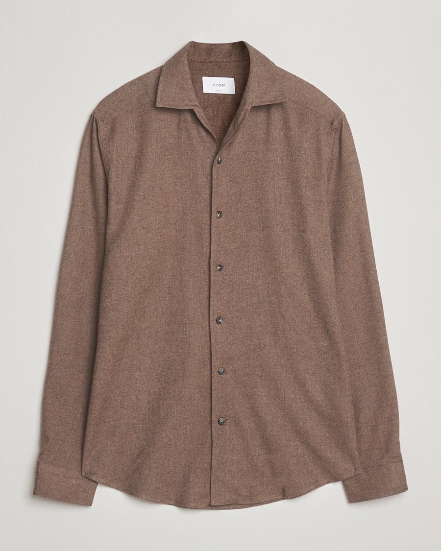Heren | Overhemden | Eton | Casual Fit One Piece Collar Flannel Shirt Brown
