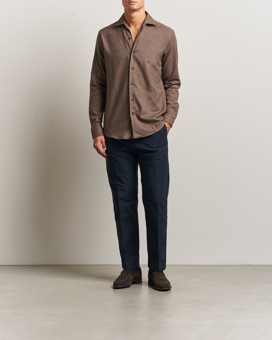 Heren | Overhemden | Eton | Casual Fit One Piece Collar Flannel Shirt Brown