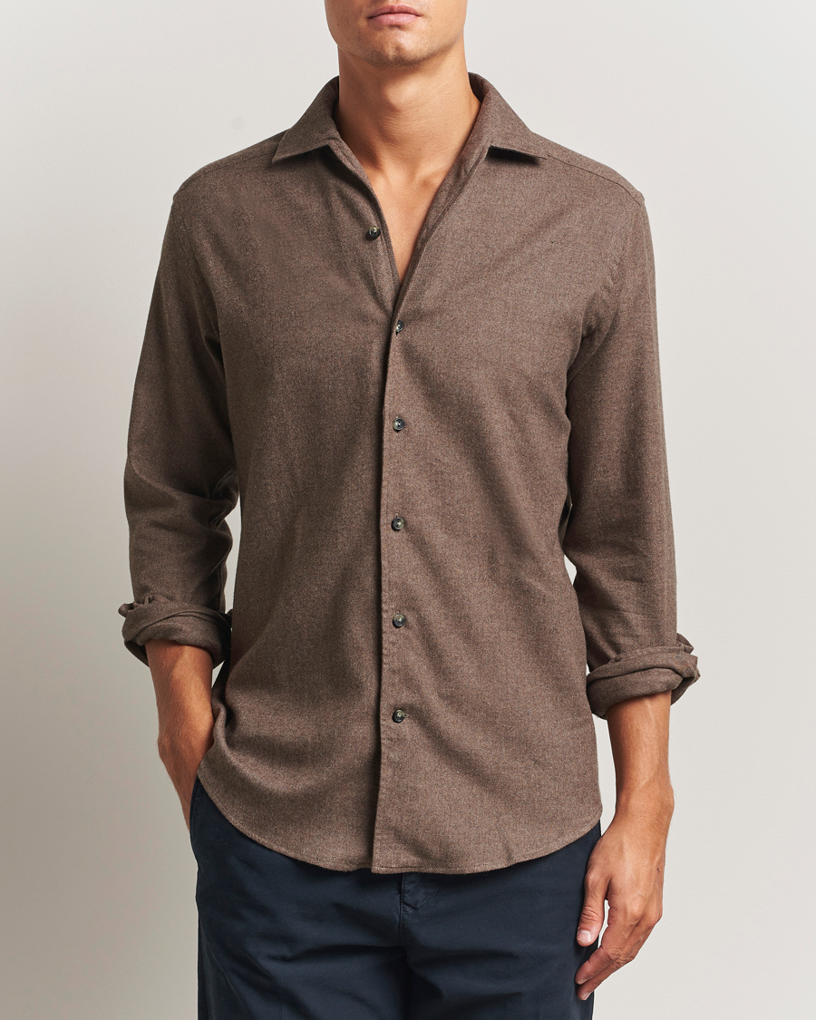 Heren | Overhemden | Eton | Casual Fit One Piece Collar Flannel Shirt Brown