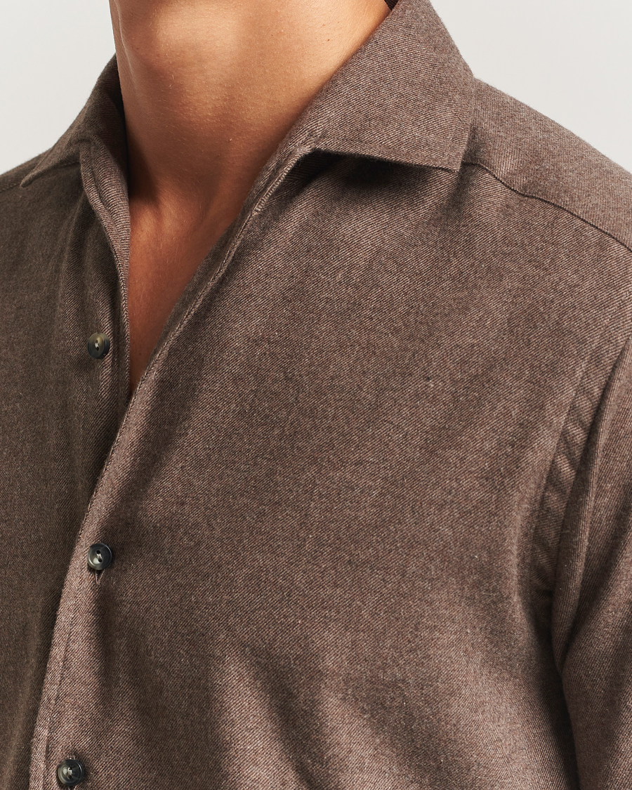 Heren | Overhemden | Eton | Casual Fit One Piece Collar Flannel Shirt Brown