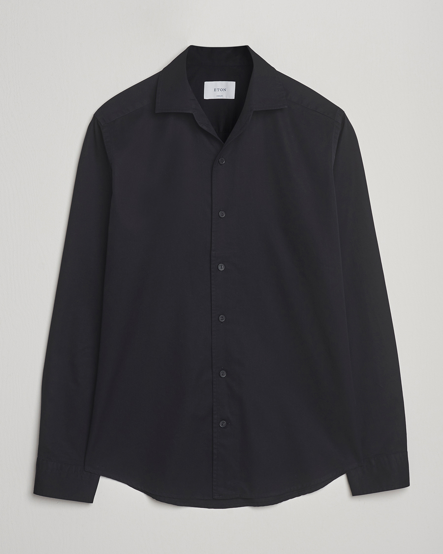Heren | Overhemden | Eton | Casual Fit Garment Washed One Piece Collar Shirt Black