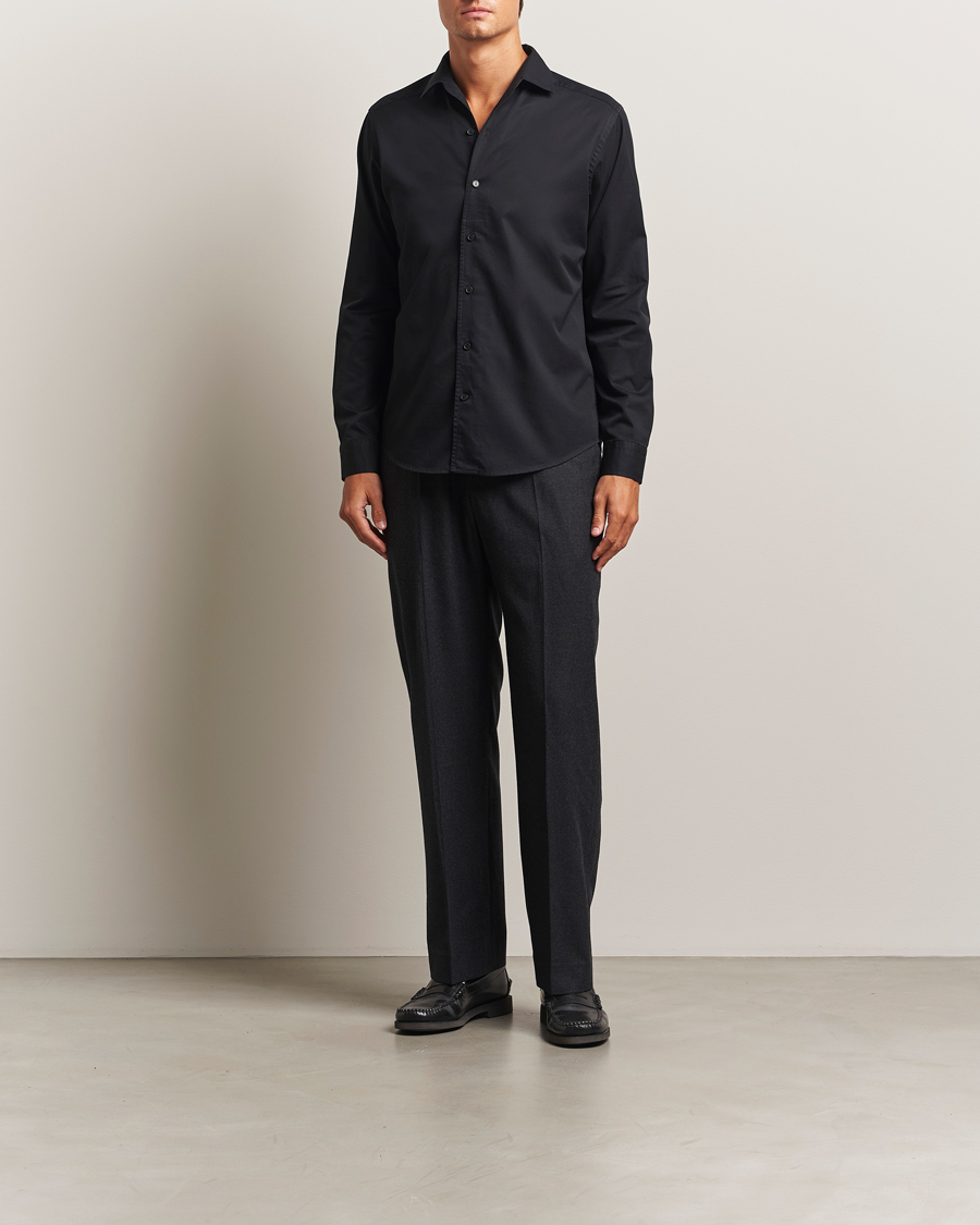 Heren | Overhemden | Eton | Casual Fit Garment Washed One Piece Collar Shirt Black