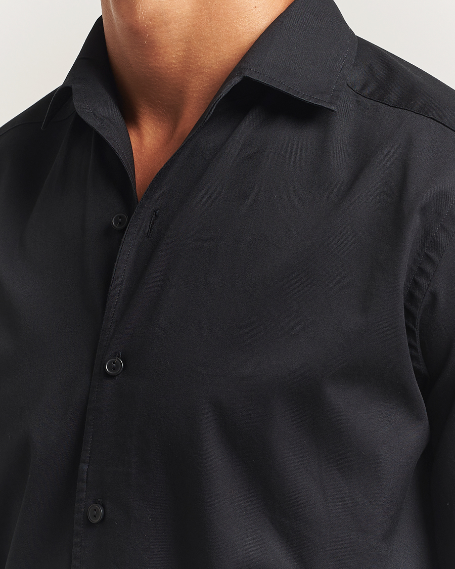 Heren | Overhemden | Eton | Casual Fit Garment Washed One Piece Collar Shirt Black