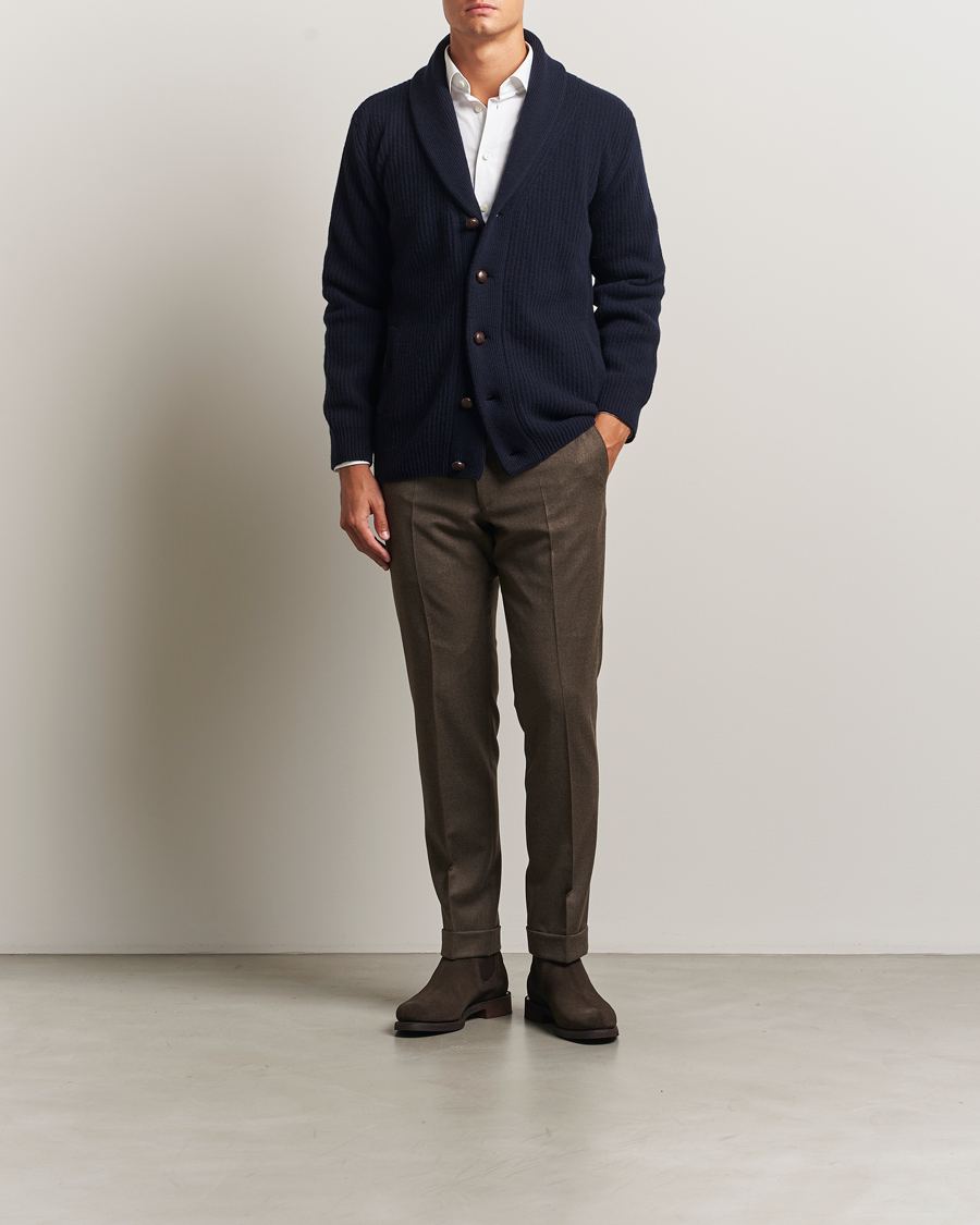 Heren | Truien | Eton | Wool Knitted Shawl Collar Cardigan Navy