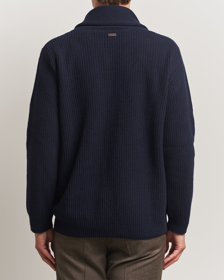 Heren | Truien | Eton | Wool Knitted Shawl Collar Cardigan Navy