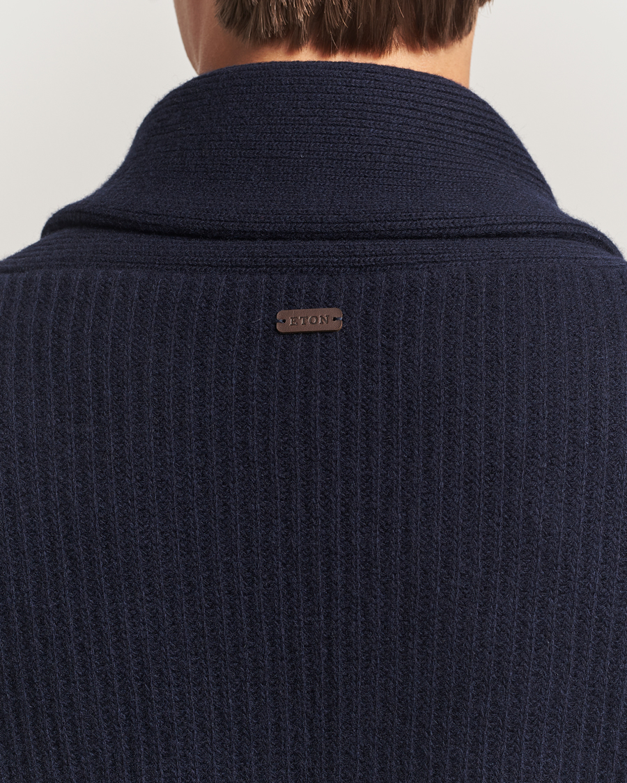 Heren | Truien | Eton | Wool Knitted Shawl Collar Cardigan Navy