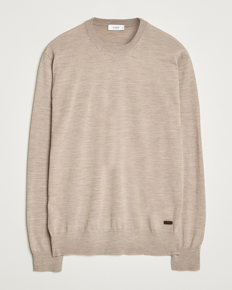 Heren | Truien | Eton | Merino Knitted Crew Neck Beige