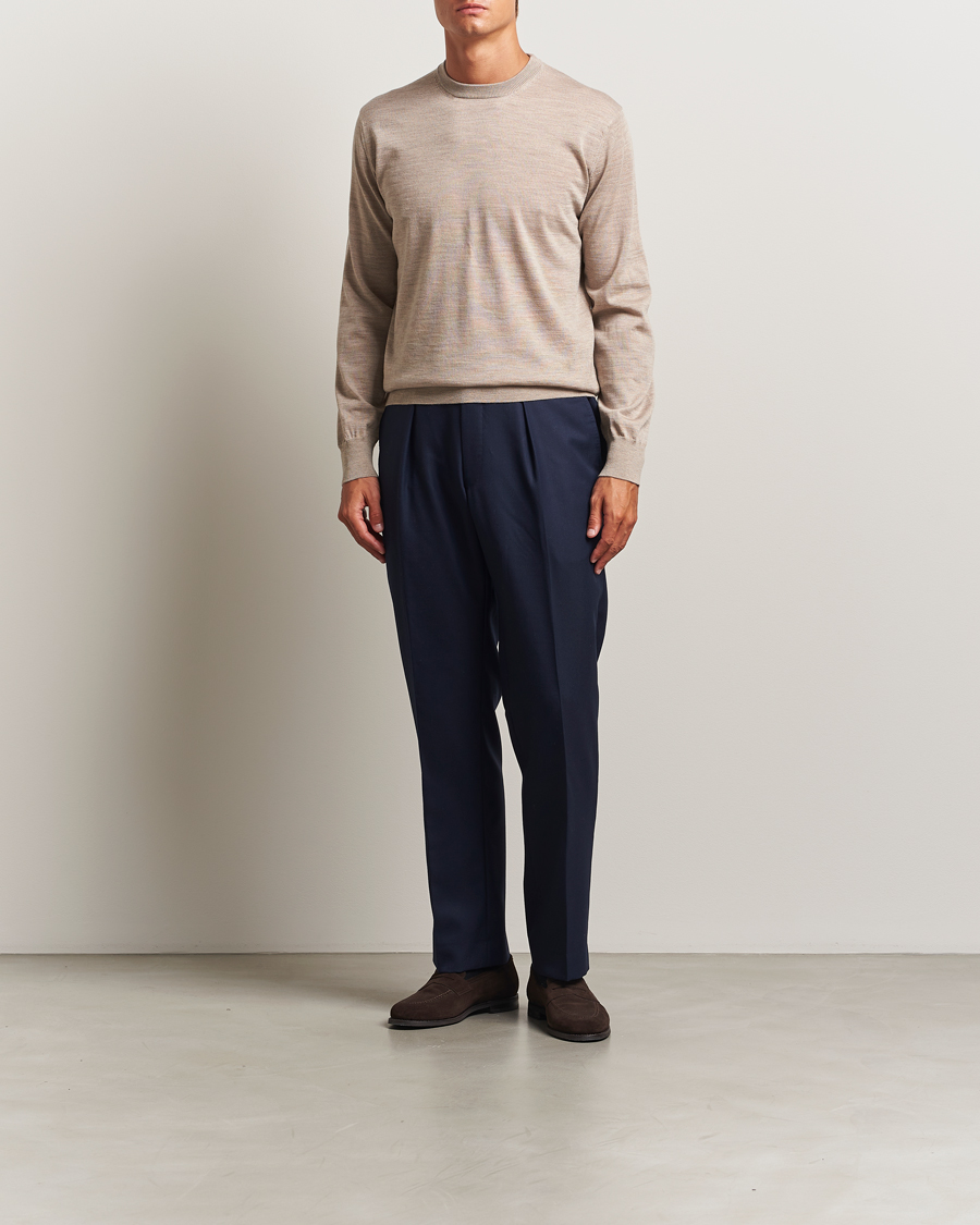 Heren | Truien | Eton | Merino Knitted Crew Neck Beige