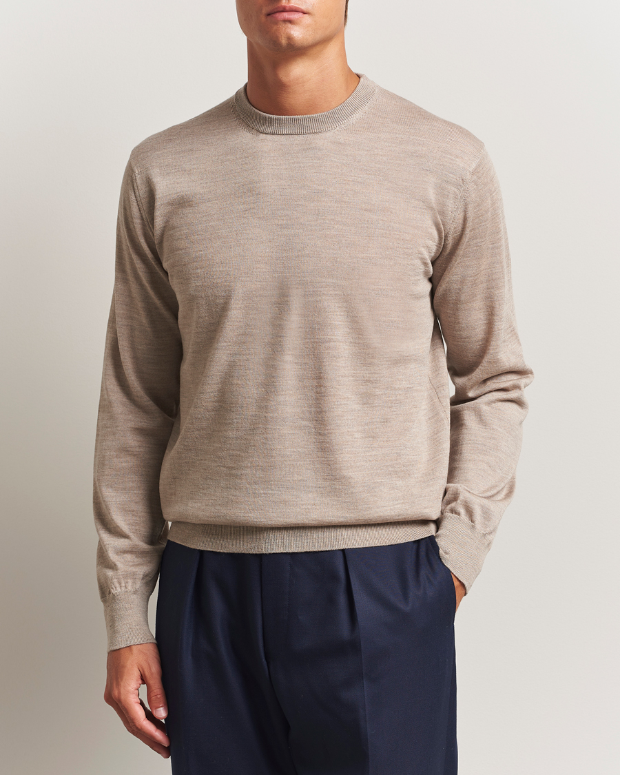 Heren | Truien | Eton | Merino Knitted Crew Neck Beige