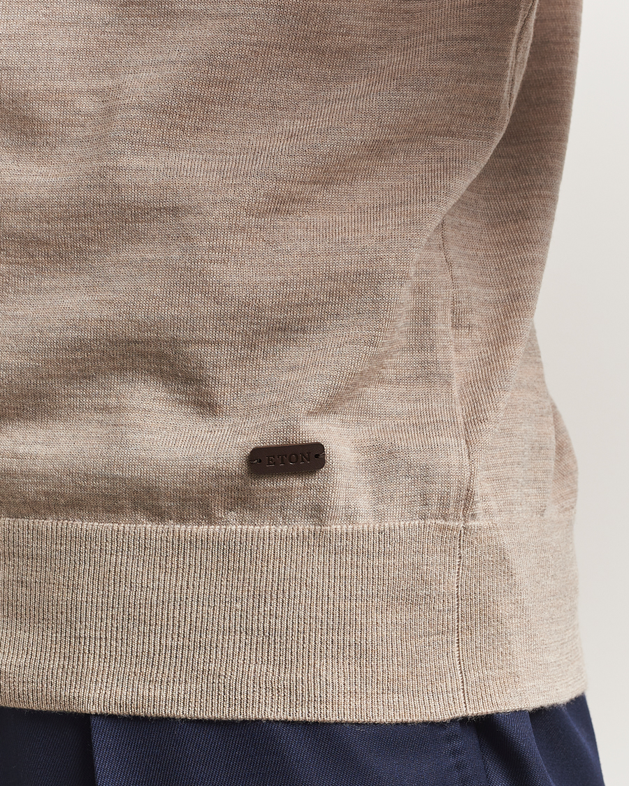 Heren | Truien | Eton | Merino Knitted Crew Neck Beige