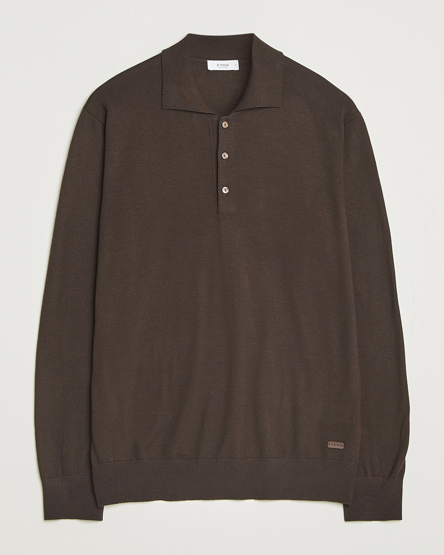 Heren | Truien | Eton | Merino Knitted Polo Dark Brown